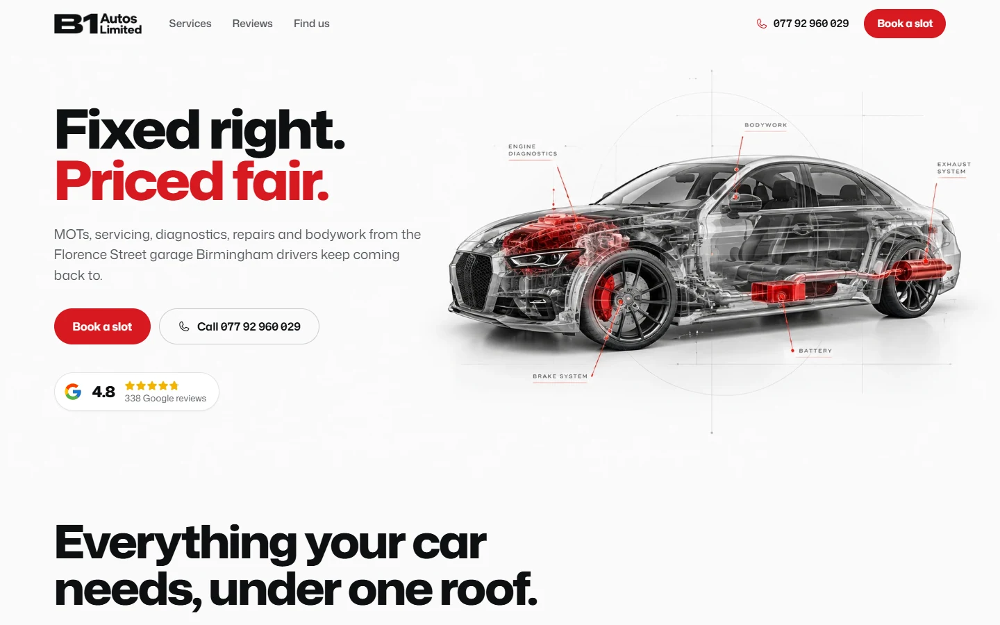 The first screen of the B1 Autos site on a computer and on a phone