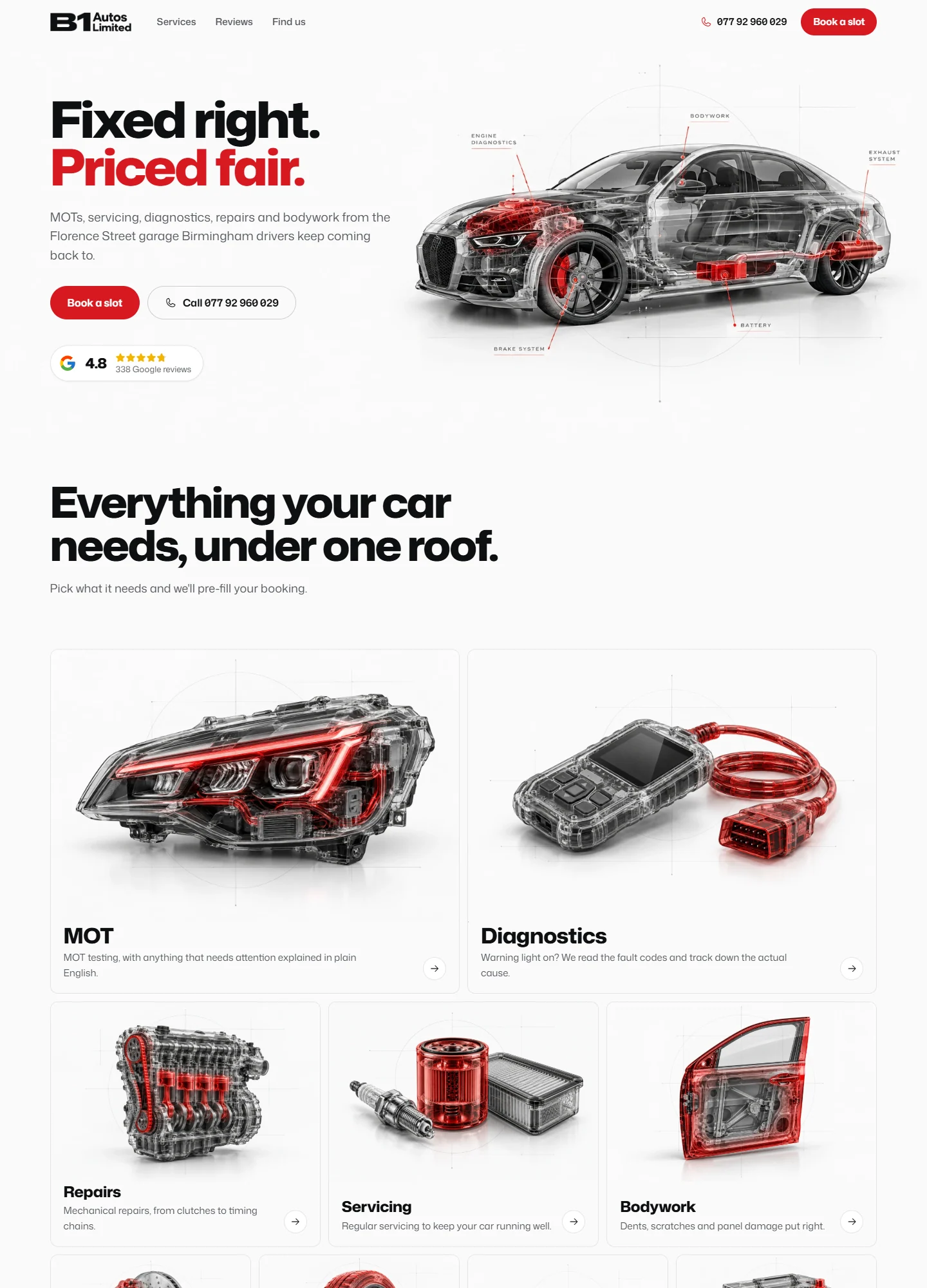 B1 Autos, Home: the whole page on a computer