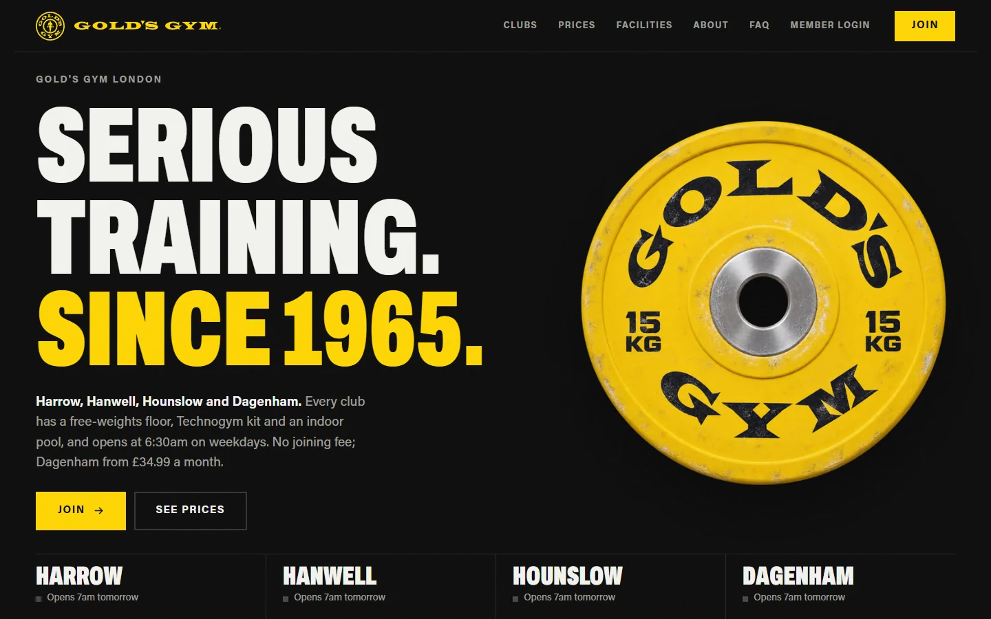 The first screen of the Gold's Gym London site on a computer and on a phone