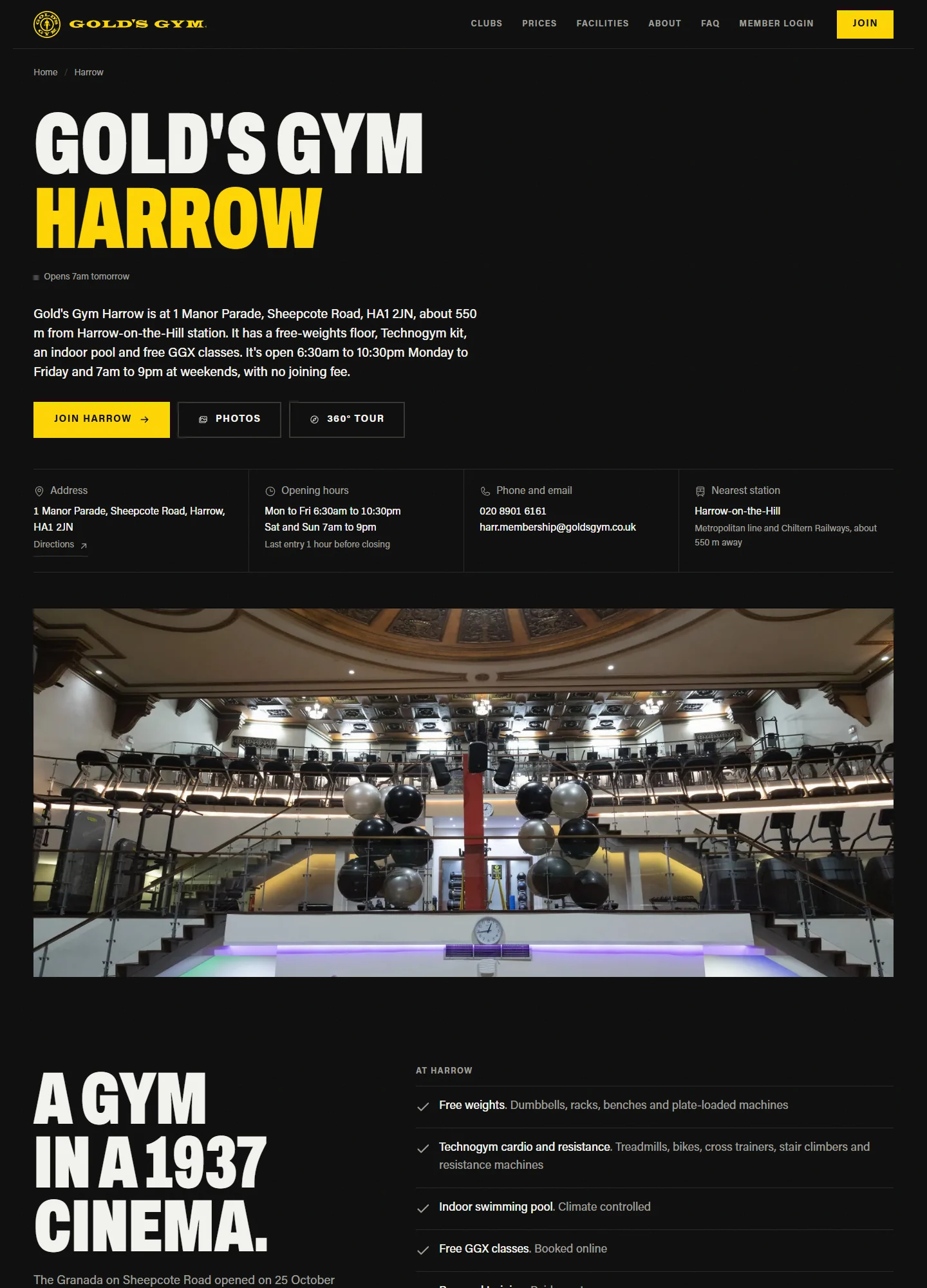 Gold's Gym London, Harrow club: the whole page on a computer