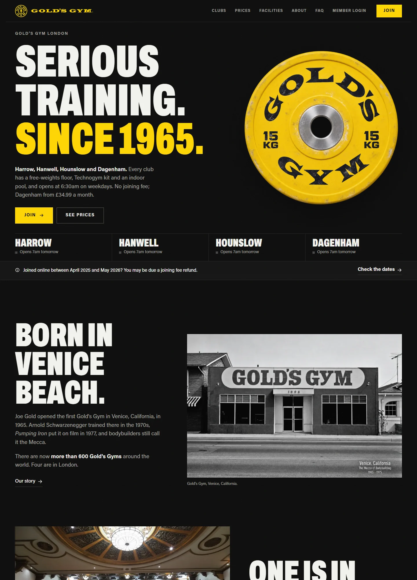 Gold's Gym London, Home: the whole page on a computer
