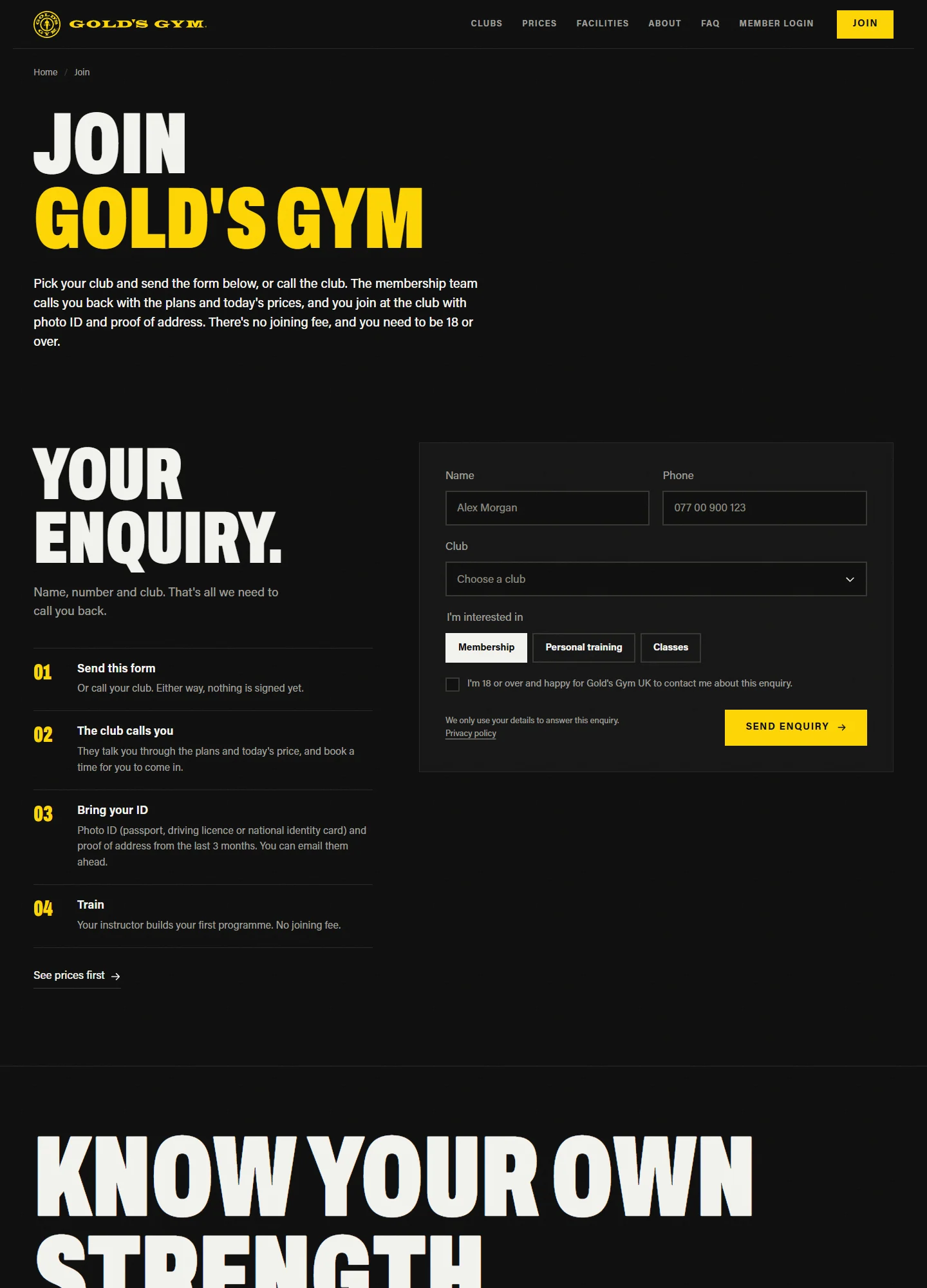 Gold's Gym London, Joining: the whole page on a computer