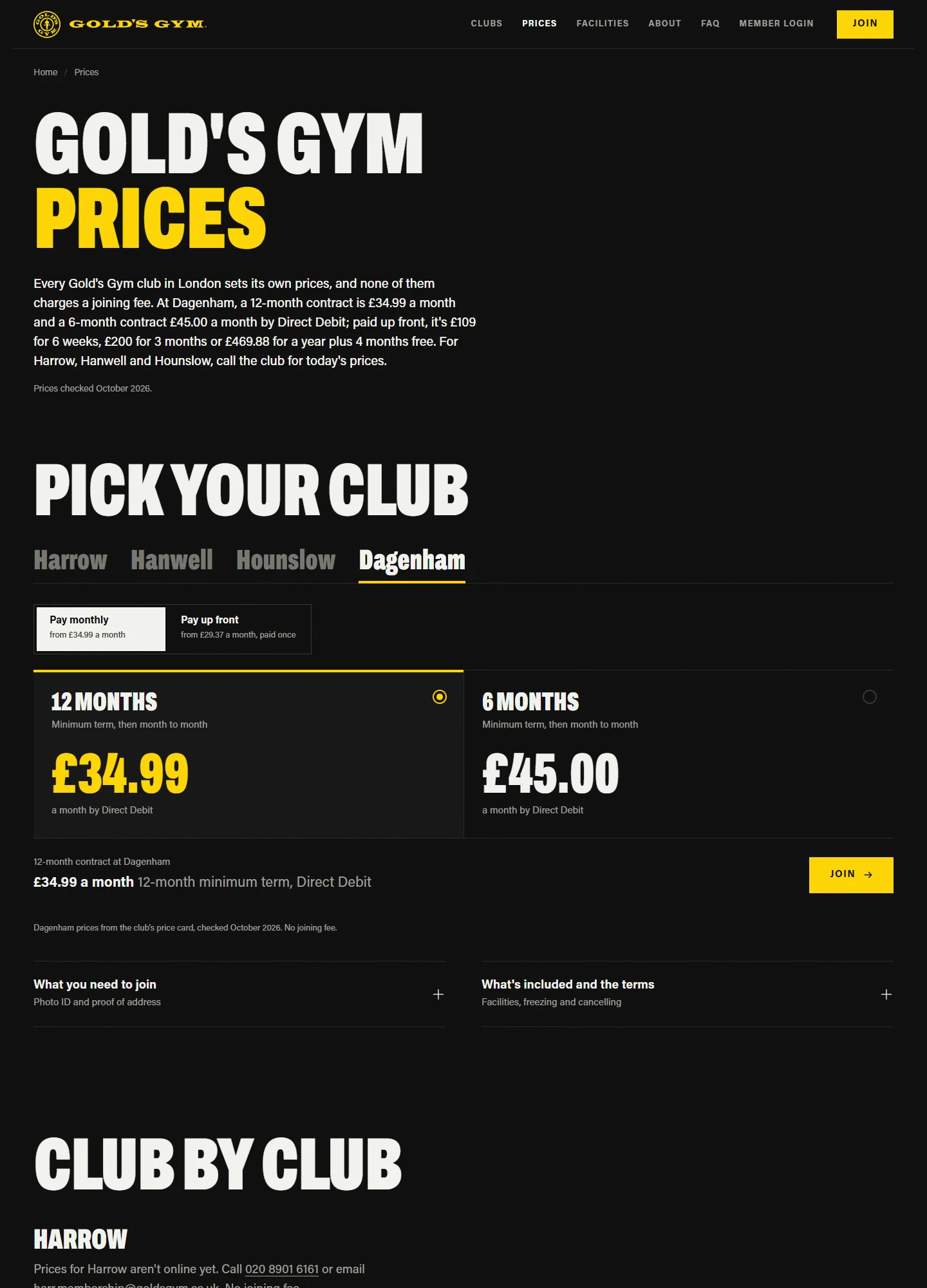 Gold's Gym London, Prices: the whole page on a computer