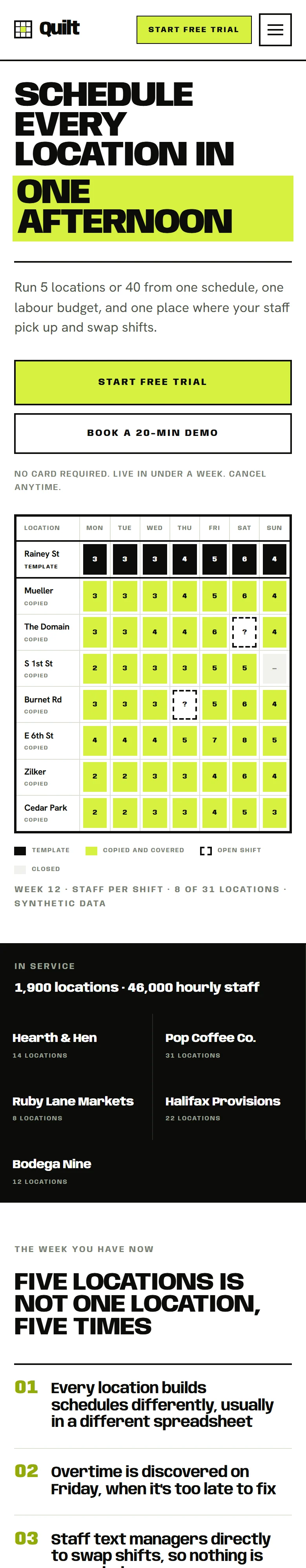 Quilt, Home: the whole page on a phone