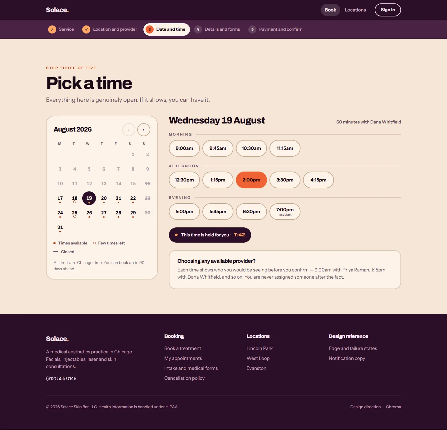 Solace Skin Bar, Picking a time: the whole page on a computer